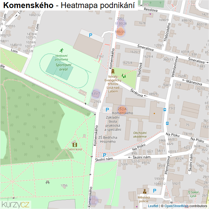 Mapa Komenského - Firmy v ulici.