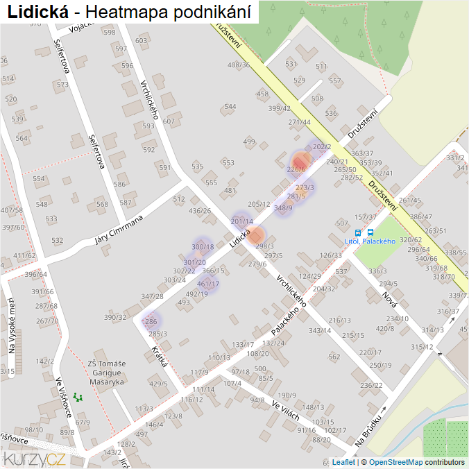 Mapa Lidická - Firmy v ulici.