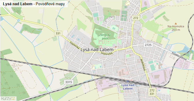 Lysá nad Labem - záplavové mapy stoleté vody