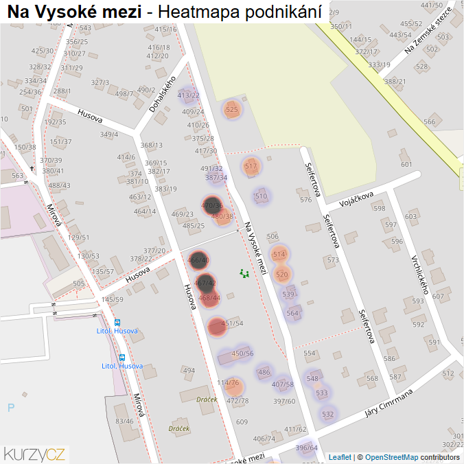 Mapa Na Vysoké mezi - Firmy v ulici.