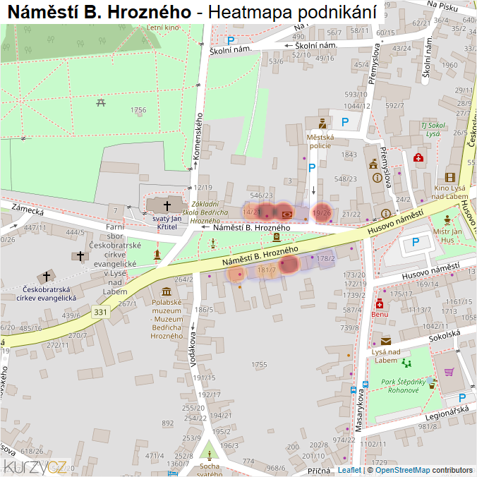Mapa Náměstí B. Hrozného - Firmy v ulici.