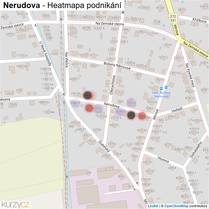 Mapa Nerudova - Firmy v ulici.