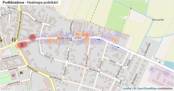 Poděbradova - mapa podnikání