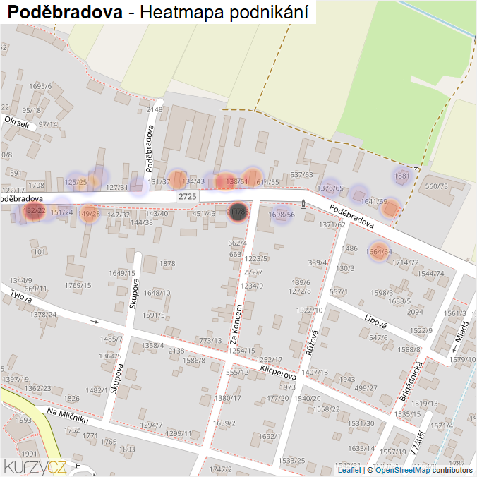 Mapa Poděbradova - Firmy v ulici.