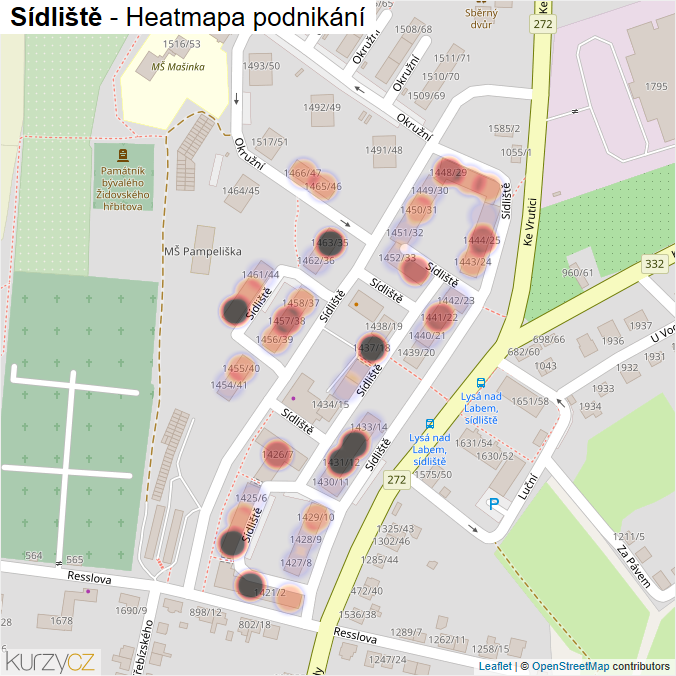 Mapa Sídliště - Firmy v ulici.