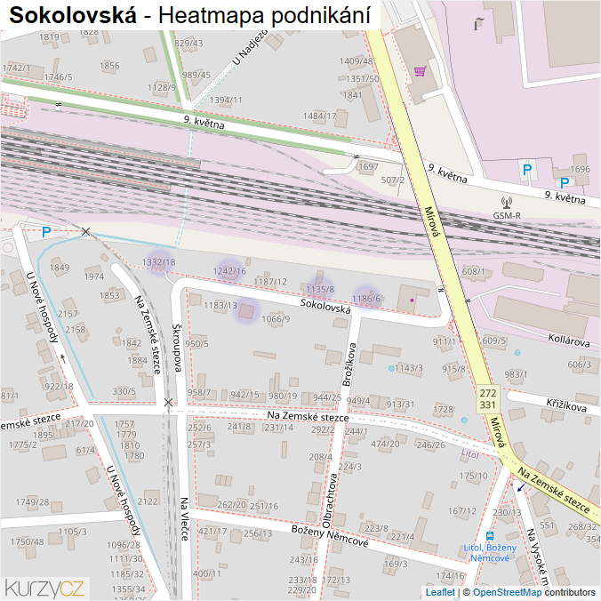 Mapa Sokolovská - Firmy v ulici.