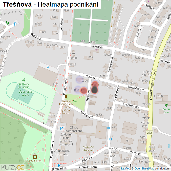 Mapa Třešňová - Firmy v ulici.