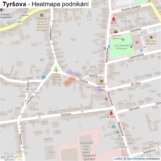 Mapa Tyršova - Firmy v ulici.