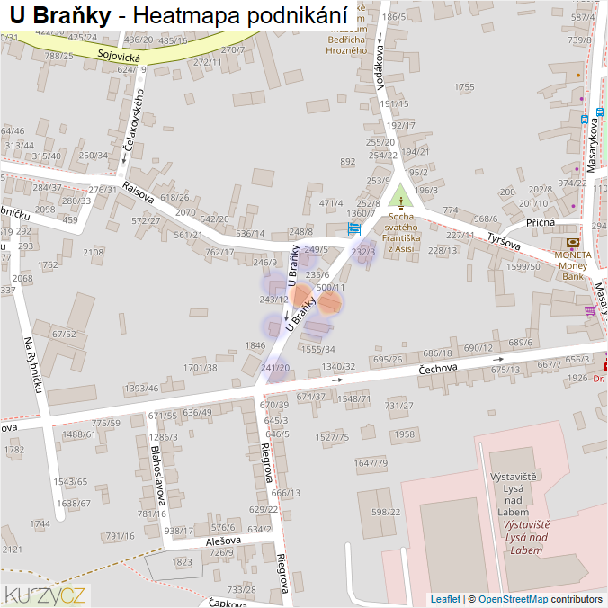 Mapa U Braňky - Firmy v ulici.