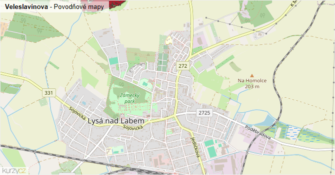 Veleslavínova - záplavové mapy stoleté vody