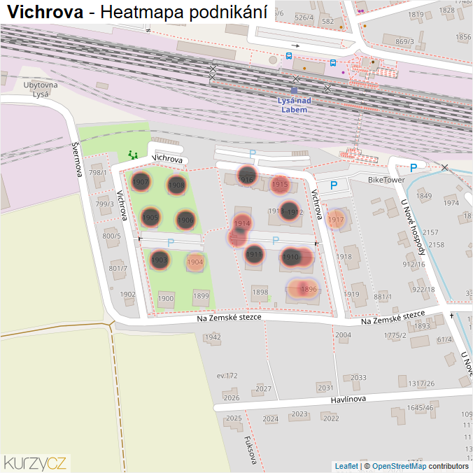 Mapa Vichrova - Firmy v ulici.