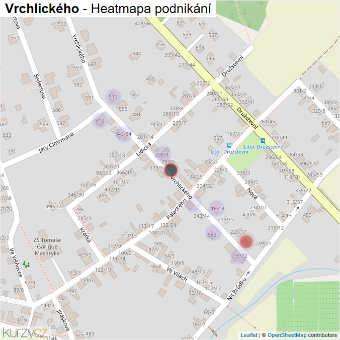 Mapa Vrchlického - Firmy v ulici.