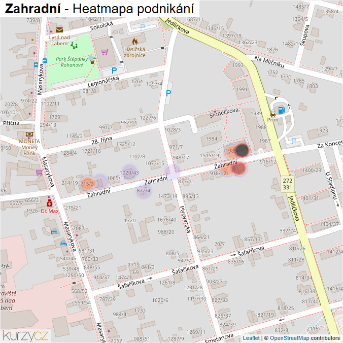 Mapa Zahradní - Firmy v ulici.