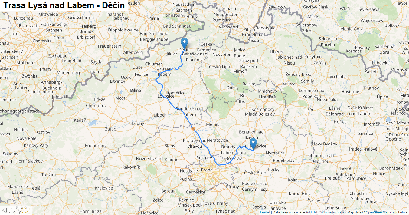 Lysá nad Labem-Děčín, mapa trasy