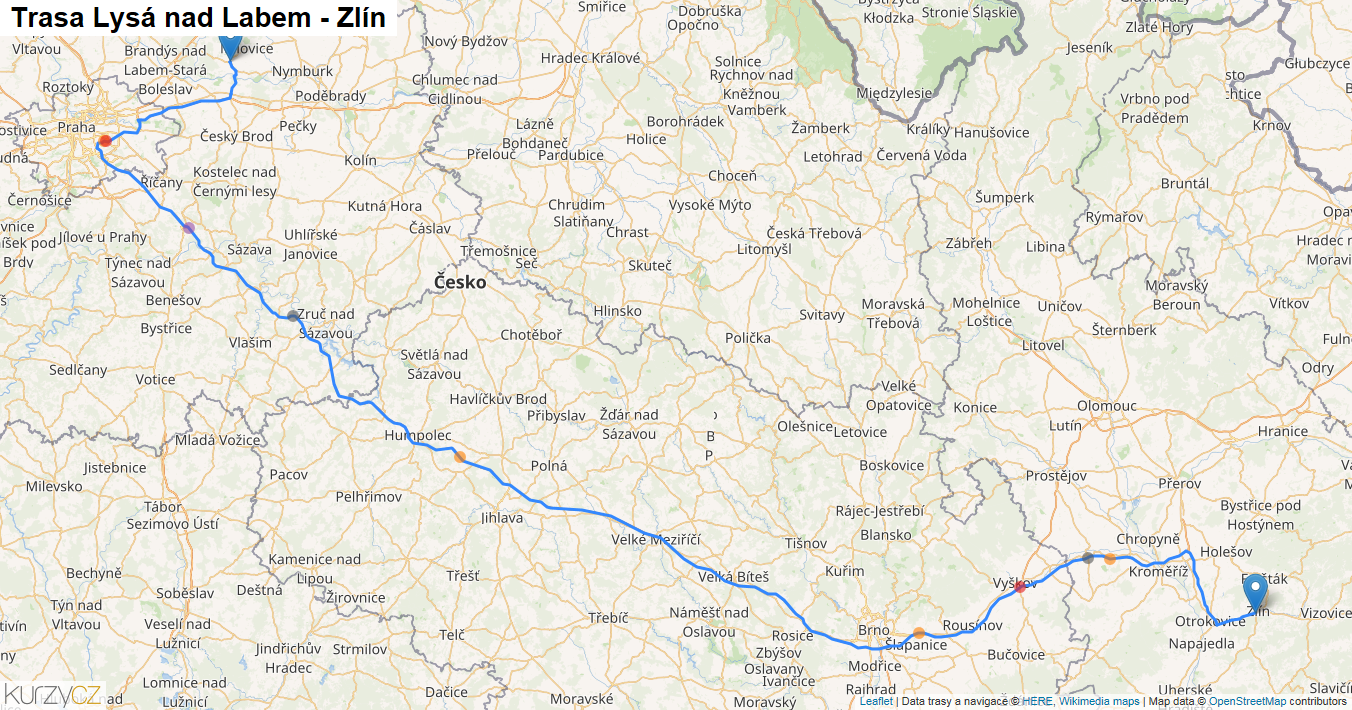 Lysá nad Labem-Zlín, mapa trasy