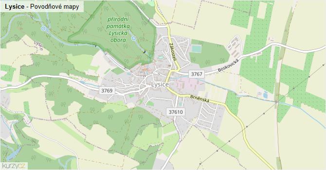 Lysice - záplavové mapy stoleté vody