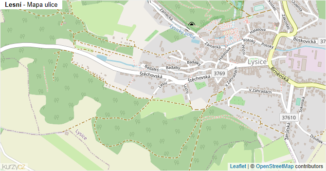 Lesní - mapa ulice