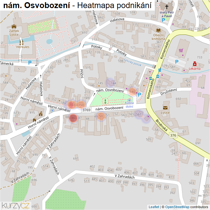 Mapa nám. Osvobození - Firmy v ulici.