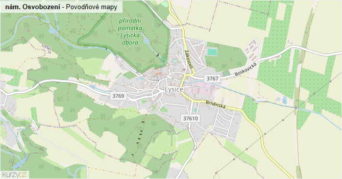 nám. Osvobození - záplavové mapy stoleté vody