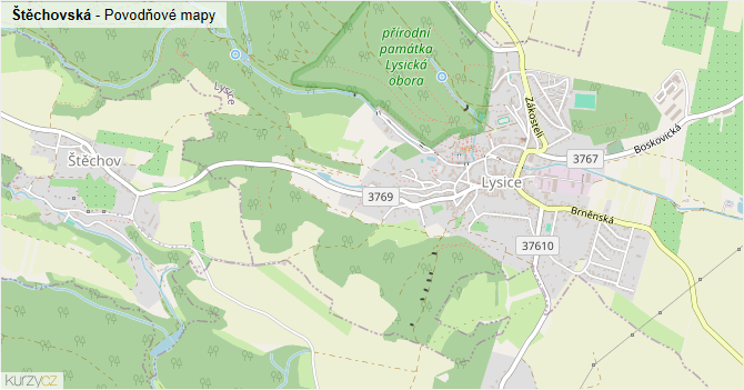 Štěchovská - záplavové mapy stoleté vody