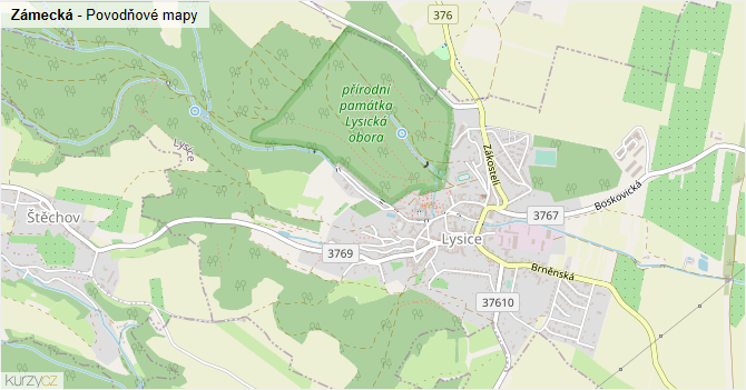 Zámecká - záplavové mapy stoleté vody