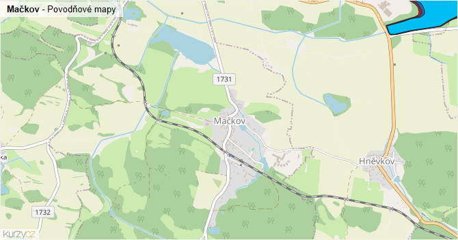 Mačkov - záplavové mapy stoleté vody