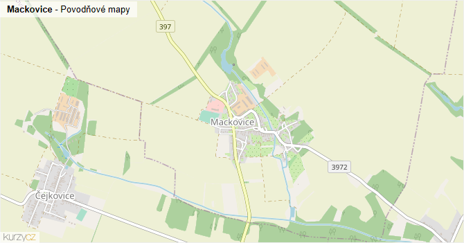 Mackovice - záplavové mapy stoleté vody