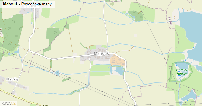 Mahouš - záplavové mapy stoleté vody