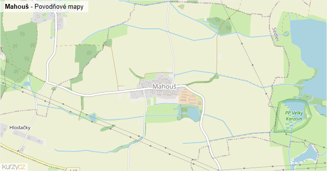 Mahouš - záplavové mapy stoleté vody