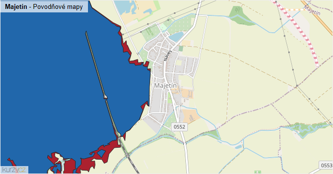 Majetín - záplavové mapy stoleté vody