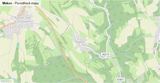 Makov - záplavové mapy stoleté vody