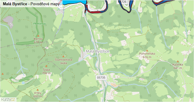 Malá Bystřice - záplavové mapy stoleté vody