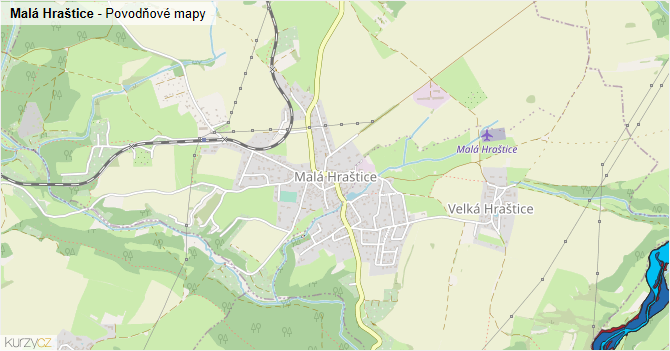 Malá Hraštice - záplavové mapy stoleté vody