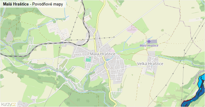 Malá Hraštice - záplavové mapy stoleté vody
