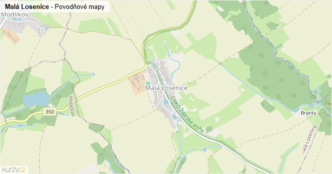 Malá Losenice - záplavové mapy stoleté vody