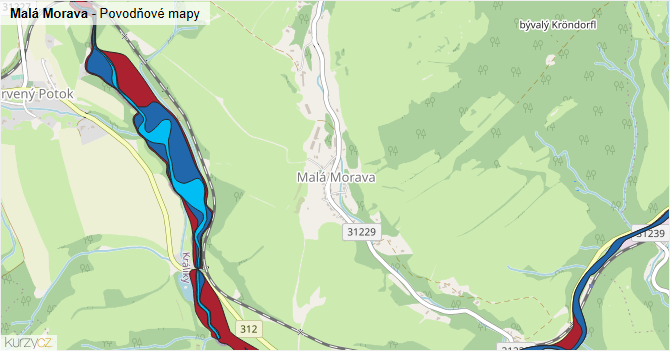 Malá Morava - záplavové mapy stoleté vody