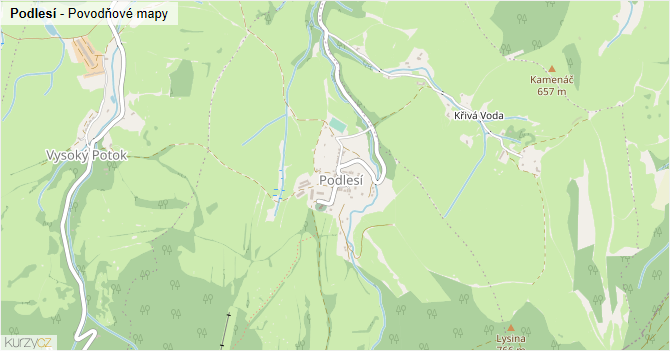 Podlesí - záplavové mapy stoleté vody