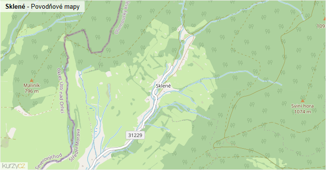 Sklené - záplavové mapy stoleté vody