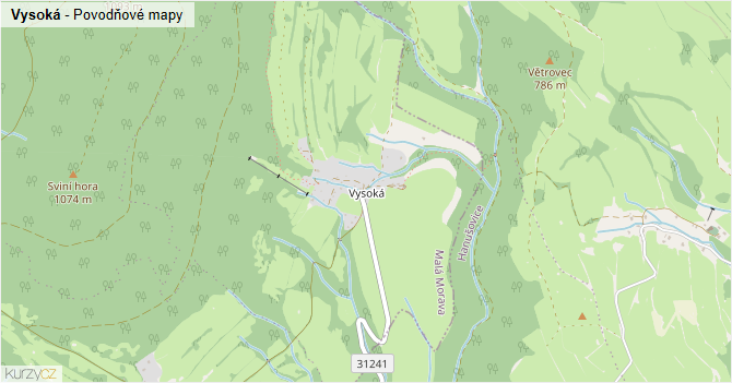 Vysoká - záplavové mapy stoleté vody