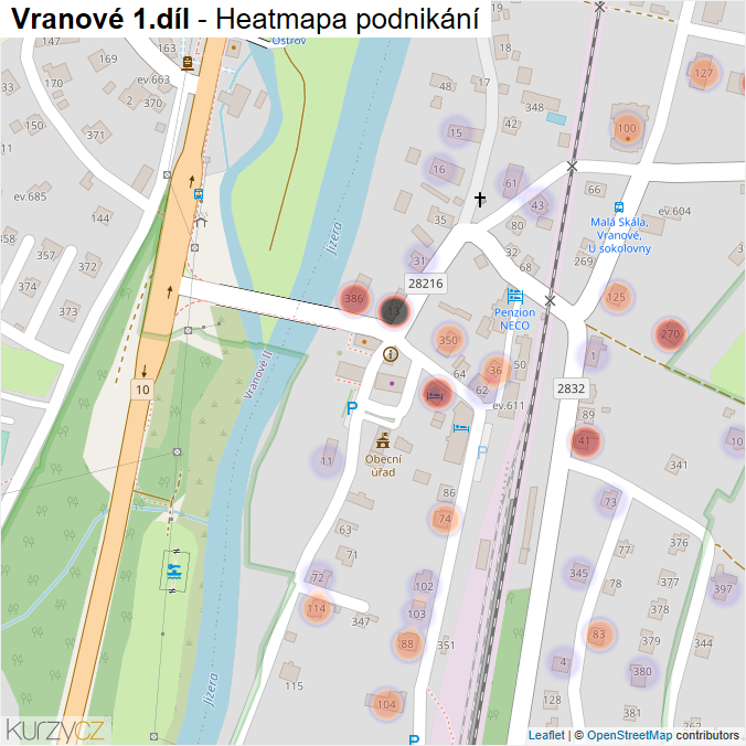 Mapa Vranové 1.díl - Firmy v části obce.