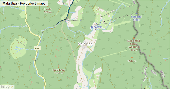 Malá Úpa - záplavové mapy stoleté vody