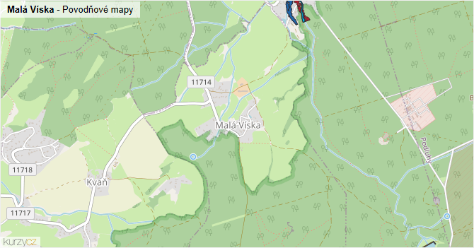 Malá Víska - záplavové mapy stoleté vody