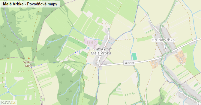 Malá Vrbka - záplavové mapy stoleté vody