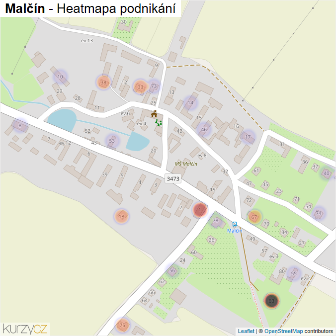 Mapa Malčín - Firmy v části obce.