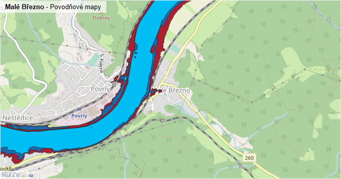 Malé Březno - záplavové mapy stoleté vody