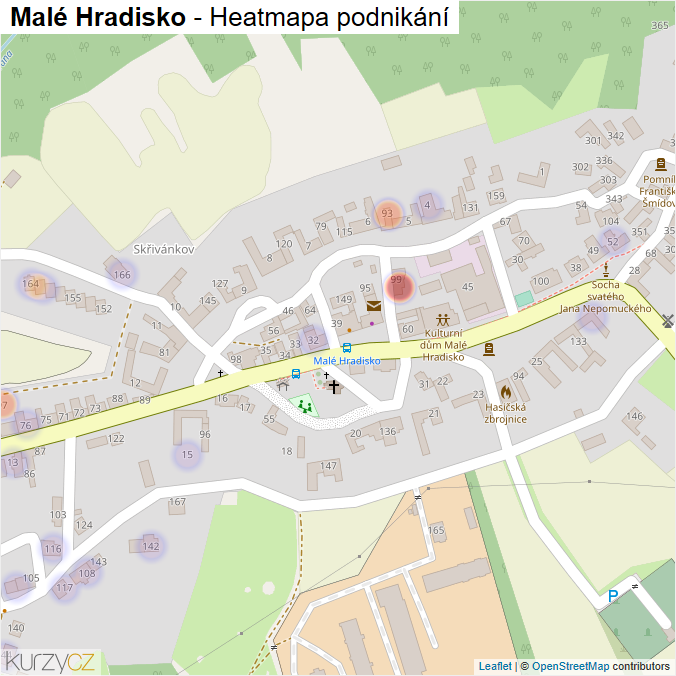 Mapa Malé Hradisko - Firmy v části obce.