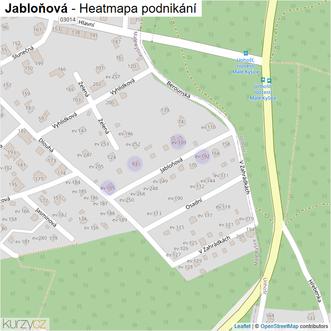 Mapa Jabloňová - Firmy v ulici.