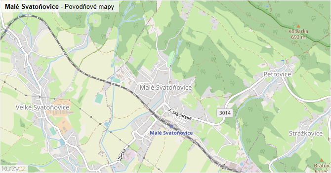 Malé Svatoňovice - záplavové mapy stoleté vody
