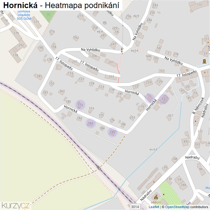 Mapa Hornická - Firmy v ulici.