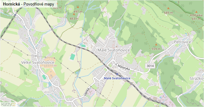 Hornická - záplavové mapy stoleté vody